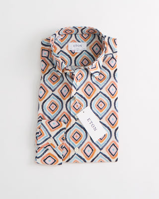 Eton Retro Geometric Print Slim Shirt / Orange 