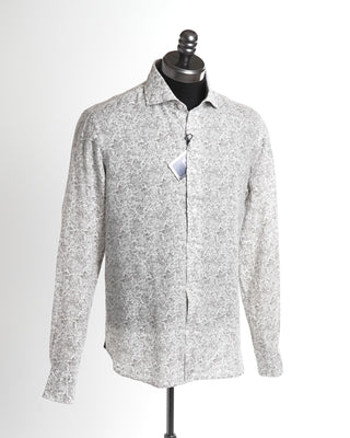 Orian Grey Vintage Floral Linen Slim Fit Shirt 