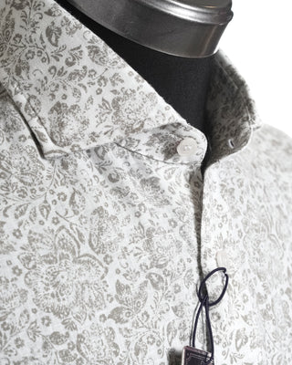 Orian Grey Vintage Floral Linen Slim Shirt 