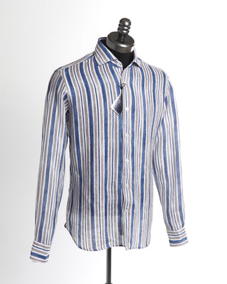 Orian Watercolour Stripe Linen Slim Fit Shirt 