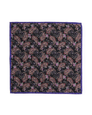 Dion Silk Double Printed Floral/Paisley Pocket Square Black 2 4599