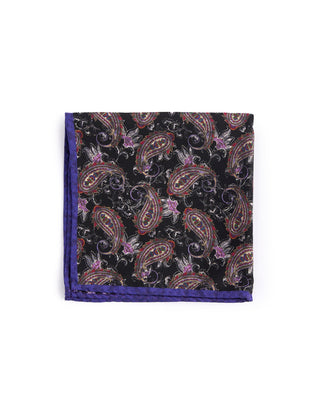 Dion Silk Double Printed Floral/Paisley Pocket Square Black 4582