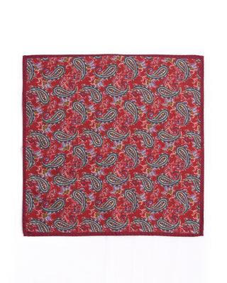 Dion Silk Double Printed Floral/Paisley Pocket Square Red 2 4598