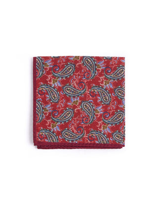 Dion Silk Double Printed Floral/Paisley Pocket Square Red 4580
