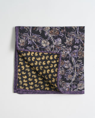 Dion Floral/Paisley Silk Double Sided Pocket Square Navy 2305