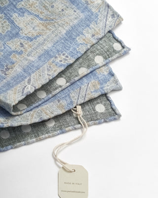 Paolo Albizzati Light Blue Paisley Print Silk Pocket Square 