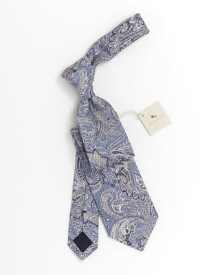 Paolo Albizzati Blue Paisley Print Silk Tie