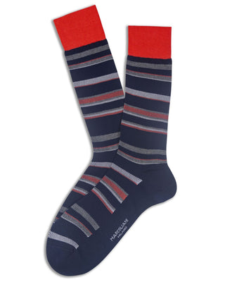 Marcoliani Pima Cotton Regatta Stripe Socks Navy/Red 1