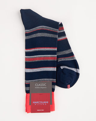 Marcoliani Pima Cotton Regatta Stripe Socks Navy/Red 4 1039