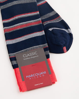 Marcoliani Pima Cotton Regatta Stripe Socks Navy/Red 5 1038