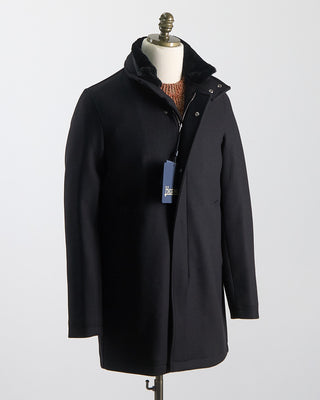 Herno Diagonal Wool Car Coat W/ Removable Faux Fur Collar Black 1241