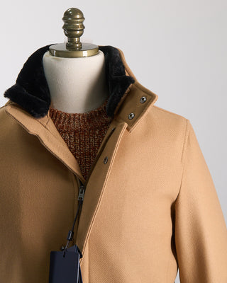 Herno Diagonal Wool Car Coat W/ Removable Faux Fur Collar Camel 1254