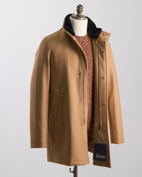 ジャケット・アウター HERNO DIAGONAL WOOL CHESTER COAT Herno Diagonal Wool Car Coat W/ Removable Faux Fur Collar