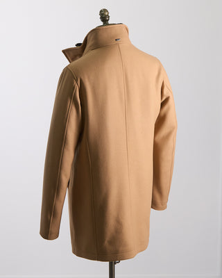 Herno Diagonal Wool Car Coat W/ Removable Faux Fur Collar Camel 1260