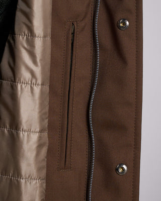 Herno Nylon Twill Car Coat W/ Removable Fur Collar Brown 16 2424
