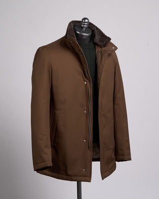 Herno Nylon Twill Car Coat W/ Removable Fur Collar Brown 4 2417