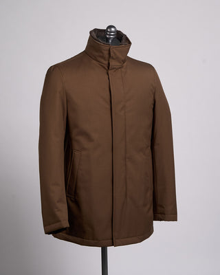 Herno Nylon Twill Car Coat W/ Removable Fur Collar Brown 6 2418