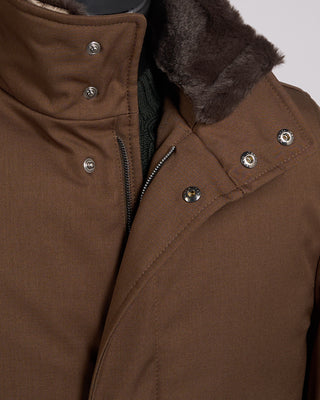 Herno Nylon Twill Car Coat W/ Removable Fur Collar Brown 7 2421