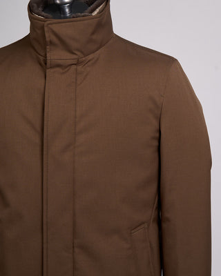 Herno Nylon Twill Car Coat W/ Removable Fur Collar Brown 8 2420