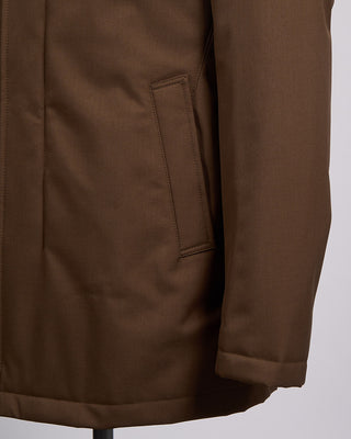 Herno Nylon Twill Car Coat W/ Removable Fur Collar Brown 9 2419