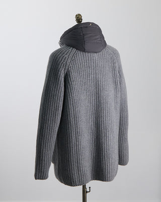 Herno Cable Knit Long Sweater W/ Removable Windguard Grey 1446