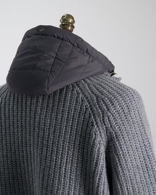 Herno Cable Knit Long Sweater W/ Removable Windguard Grey 1449