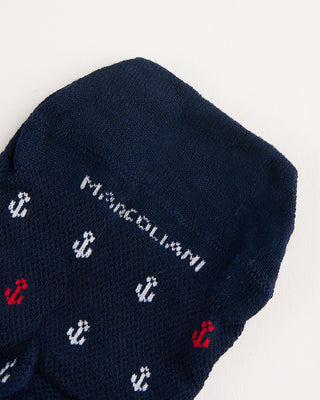 Marcoliani Pima Cotton Anchor No Show Socks Navy/White 2 1355