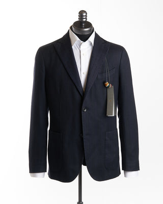 Flocked Stripe Peak Lapel Soft Sport Jacket / Navy