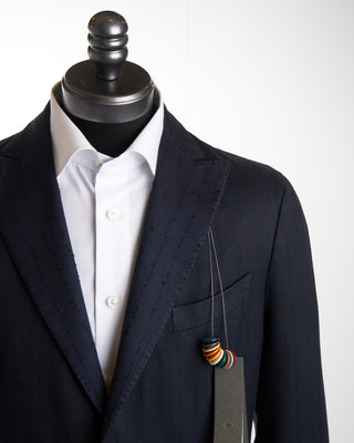 Flocked Stripe Peak Lapel Soft Sport Jacket / Navy