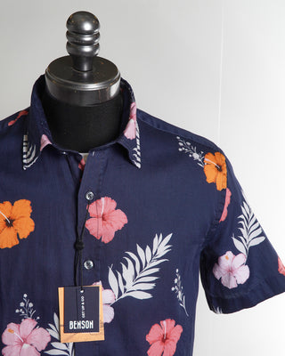 Benson 'Navy Flowers Cotton & Tencel Short Sleeve Shirt