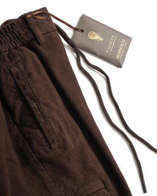 Luxe Twill Cargo Pants W/ Elasticized Drawstring Waistband / Chocolate