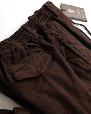 Berwich Chocolate Luxe Twill Cargo Pants Elasticized Drawstring Waistband