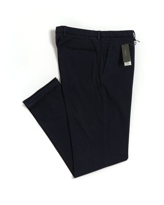 Tencel Stretch Flat Front Trousers / Navy