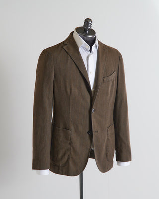Boglioli Brown Blended Herringbone Garment Dyed Soft Jacket