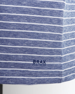 Brax Blue Cotton Linen Jersey Striped Chest Pocket T-Shirt