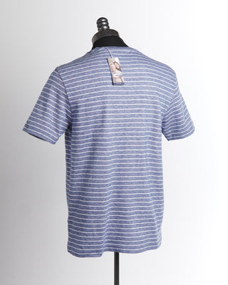 Brax Blue Cotton Linen Jersey Striped Pocket T-Shirt
