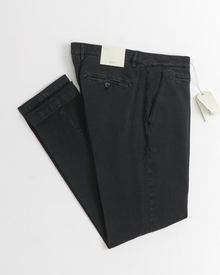 Briglia Washed Black Cotton Stretch Slim Fit Casual Pants