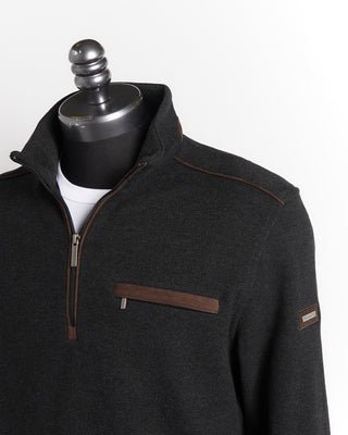 Bugatti Charcoal Cotton Jersey Quarter Zip Sweater