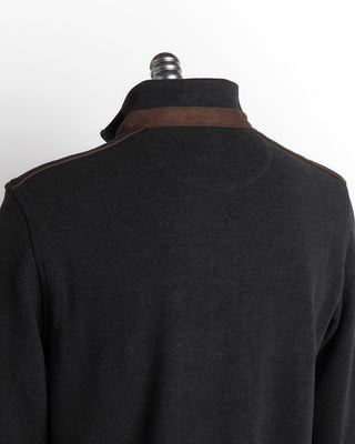Bugatti Charcoal Brushed Cotton Jersey Quarter Zip Sweater