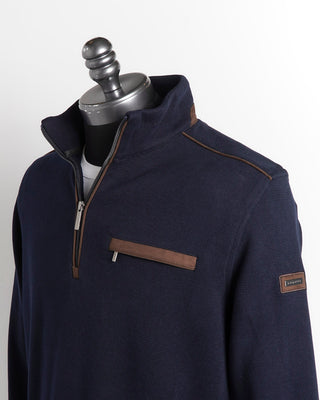 Bugatti Navy Brushed Cotton Jersey Quarter Zip Sweater