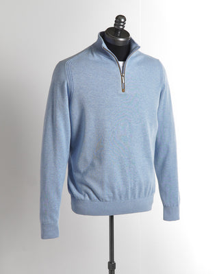 Bugatti Light Blue Lightweight Cotton Quarter Zip Sweater