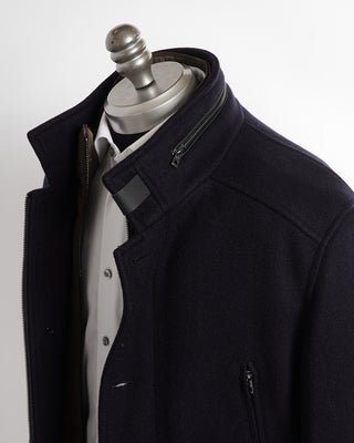 Bugatti  Tech Navy Wool Overcoat shoulder detail