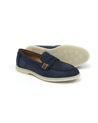 Camerlengo Navy Blue Morbidone Nubuck Leather Loafers with Rubber Sole