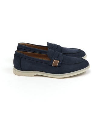 Camerlengo Navy Blue Morbidone Nubuck Leather Loafers