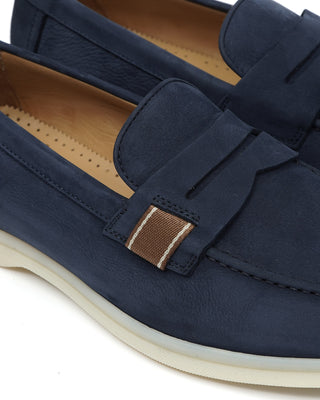 Camerlengo Navy Blue Morbidone Leather Loafers with Rubber SoleCamerlengo Navy Blue Morbidone Loafers with Rubber Sole