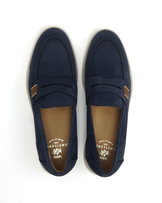 Camerlengo Navy Nubuck Leather Loafers with Rubber Sole