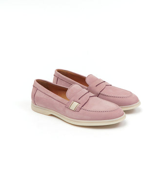 Camerlengo Pink Morbidone Nubuck Leather Loafers with Comfort Flex Rubber Sole