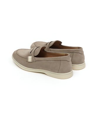 Camerlengo Taupe Nubuck Leather Loafers with Comfort Rubber Sole