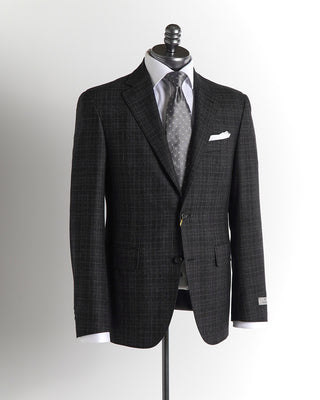 Windowpane Check Print Suit / Charcoal