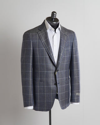 Canali Light Blue Herringbone Windowpane Summertime 'Kei' Sport Jacket
